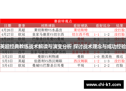 英超经典教练战术解读与演变分析 探讨战术理念与成功经验